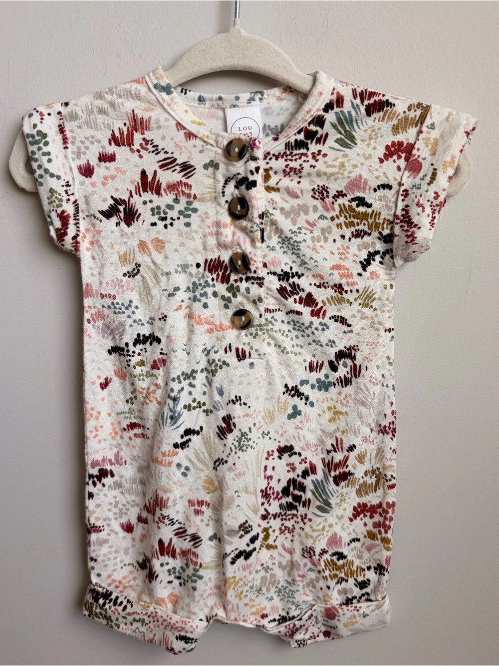 Lou Lou & Company Cream Romper with Multicolor Brushstroke Print